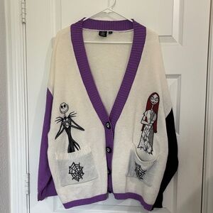 Rare color block jack skeleton Disney embroidered cardigan XL minimal pilling.